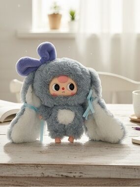 Baby Three Little Rabbit Plush Doll Pendant Keychain Grey White 8” Fluffy